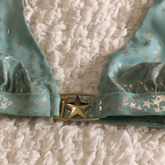 Mint Blue and Silver Stars Bikini Top - Picture 2 of 9